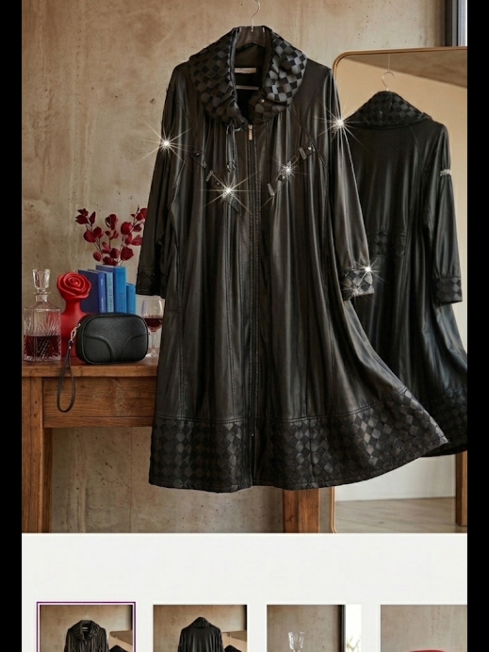 Stunning Black Trench Coat with Textured Woven Collar, Hem & Cuffs - High-End St